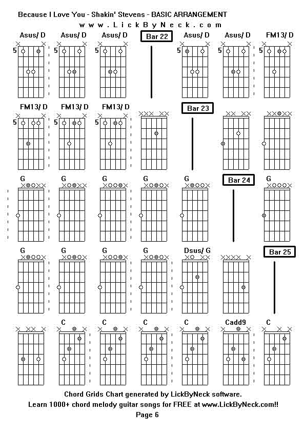 Chord Grids Chart of chord melody fingerstyle guitar song-Because I Love You - Shakin' Stevens - BASIC ARRANGEMENT,generated by LickByNeck software.